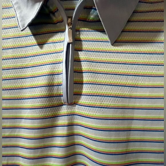 NIKE GOLF Short Sleeve Striped Golf Shirt Blue Neon Yellow Boy’s Large 12-14 - Picture 4 of 6